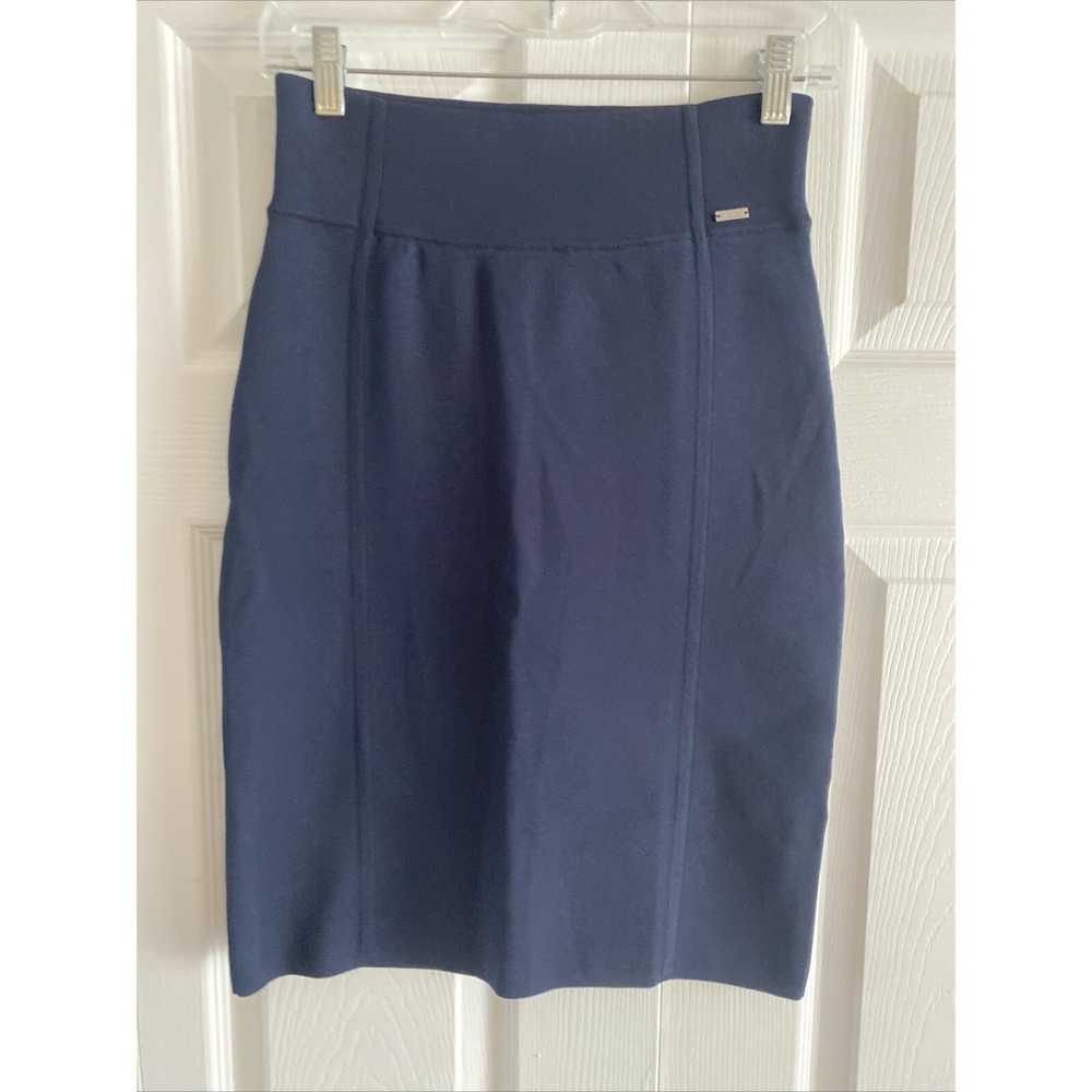 Armani Exchange Knit Pencil Skirt Womens Size M Navy Blue Stretch Workwear
